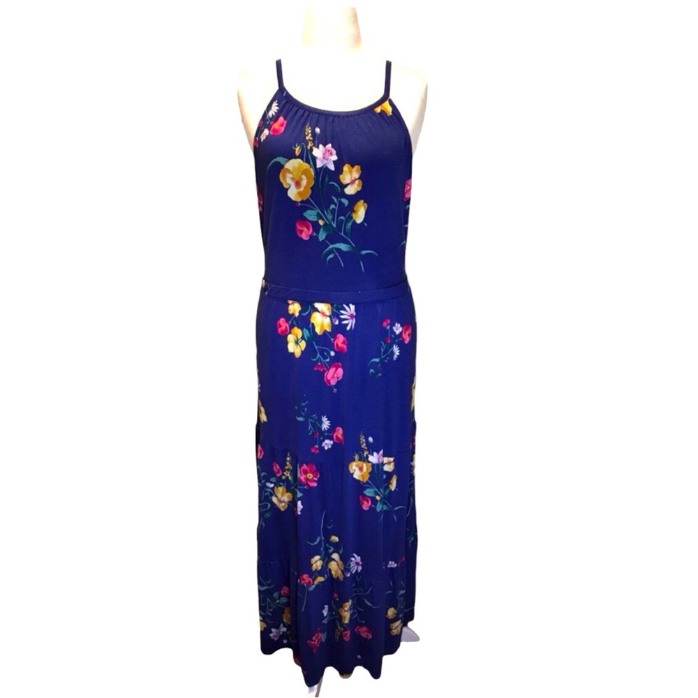 SALE!Old Navy tiered maxidress floral on purple background Stretchy knit XXL 109